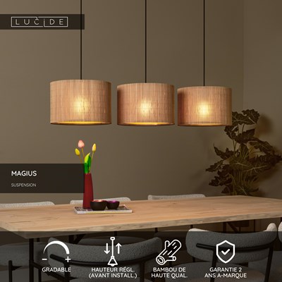 Lucide MAGIUS - Suspension - 3xE27 - Naturel